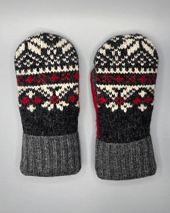 Wool Sweater Mittens - Medium - Black, Grey, and Red Wool Sweater Mittens - Medium - Black, Grey, and Red