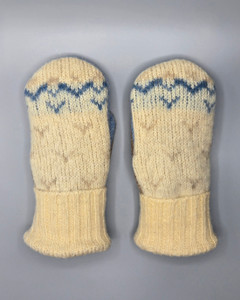Wool Sweater Mittens - Medium - Creme and Blue Wool Sweater Mittens - Medium - Creme and Blue