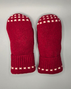 Wool Sweater Mittens - Medium - Red with White Dots Wool Sweater Mittens - Medium - Red with White Dots