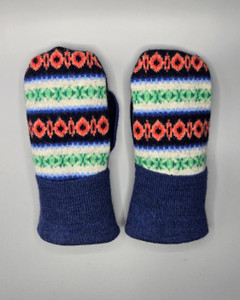 Wool Sweater Mittens - Medium - Blue, Green, and Orange Wool Sweater Mittens - Medium - Blue, Green, and Orange