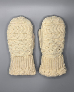 Wool Sweater Mittens - Medium - Creme Decorative knit