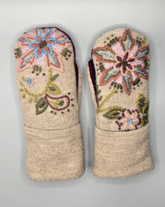 Wool Sweater Mittens - Medium - Flowers Wool Sweater Mittens - Medium - Flowers