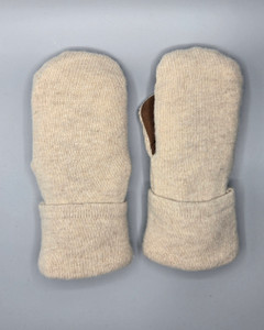 Wool Sweater Mittens - Medium - Creme with Leather Palm Wool Sweater Mittens - Medium - Creme with Leather Palm