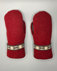 Wool Sweater Mittens - Medium - Red with Leather Palm Wool Sweater Mittens - Medium - Red with Leather Palm