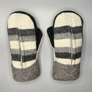 Wool Zipper Mittens - Medium - Horizontal Grays Wool Zipper Mittens - Medium - Horizontal Grays