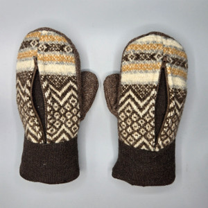 Wool Zipper Mittens - Medium - Browns Wool Zipper Mittens - Medium - Browns