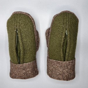 Wool Zipper Mittens - Medium - Forest Green and Brown Wool Zipper Mittens - Medium - Forest Green and Brown