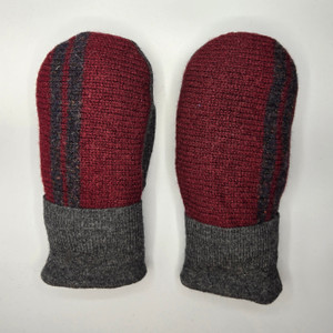 Wool Sweater Mittens - Large - Maroon and Gray Wool Sweater Mittens - Large - Maroon and Gray