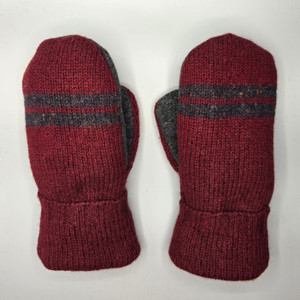 Wool Sweater Mittens - Large - Gray and Maroon Wool Sweater Mittens - Large - Gray and Maroon