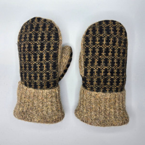 Wool Sweater Mittens - Small - Black and Tan Wool Sweater Mittens - Small - Black and Tan