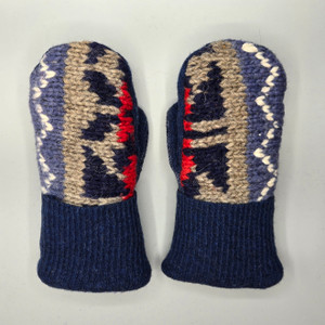 Wool Sweater Mittens - Small - Blue with Design Wool Sweater Mittens - Small - Blue with Design