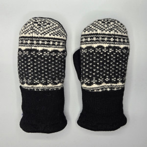 Wool Sweater Mittens - Small - Black and White Design Wool Sweater Mittens - Small - Black and White Design