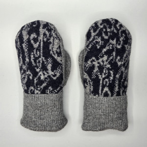 Wool Sweater Mittens - Small - Black with Gray Swirl Wool Sweater Mittens - Small - Black with Gray Swirl