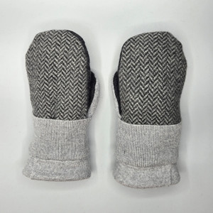 Wool Sweater Mittens - Small - Grays with ZigZag Wool Sweater Mittens - Small - Grays with ZigZag