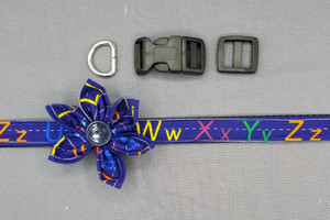 Collar & Flower - Alphabet on Royal Blue - Medium (3/4" wide and 12" - 17.5" round) - 127 Collar & Flower - Alphabet on Royal Blue - Medium (3/4" wide and 12" - 17.5" round) - 127