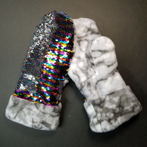 Child Large Sequin Bling Rainbow to Silver - Bubbles of Shades of Grey Fleece