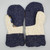 Recycled Wool Sweater Mittens, Felted & Fleece Lined, Navy with Diagonal Stripes of Tans and Blues with Coordinating Cuff, Large Size