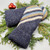 Recycled Wool Sweater Mittens, Felted & Fleece Lined, Navy with Diagonal Stripes of Tans and Blues with Coordinating Cuff, Large Size