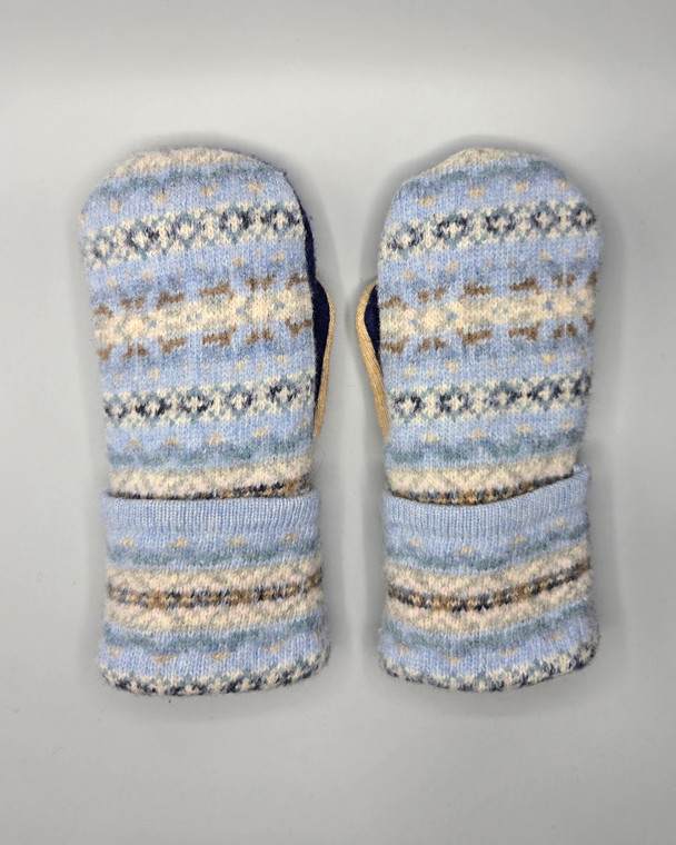 Wool Sweater Mittens - Medium - Blue, Tan, and Creme Wool Sweater Mittens - Medium - Blue, Tan, and Creme