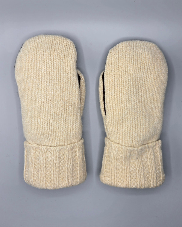 Wool Sweater Mittens - Medium - Creme and Brown Wool Sweater Mittens - Medium - Creme and Brown