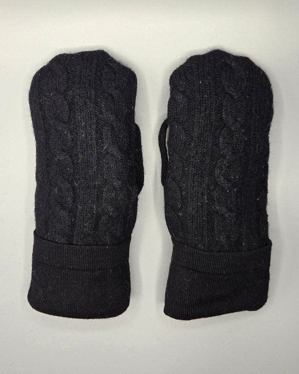 Wool Sweater Mittens - Medium - Black with Leather Palm Wool Sweater Mittens - Medium - Black with Leather Palm