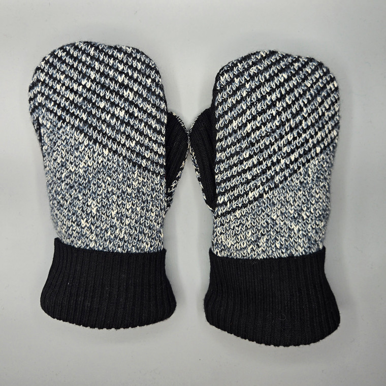 Wool Sweater Mittens - Large - Black and Gray