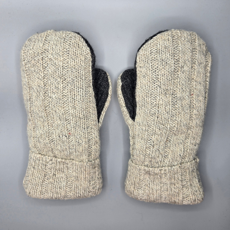 Wool Sweater Mittens - Large - Light and Dark Gray
