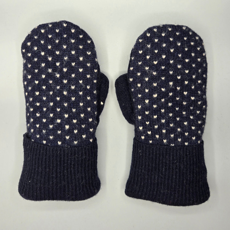 Wool Sweater Mittens - Small - Blue with Polka Dot