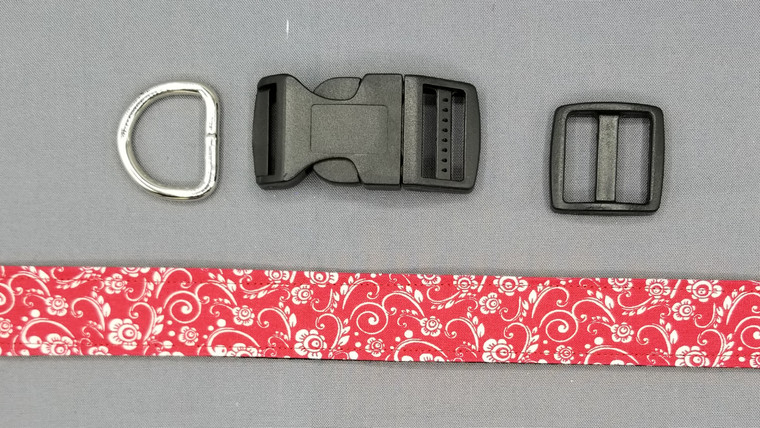 Collar - White Floral on Red -  127