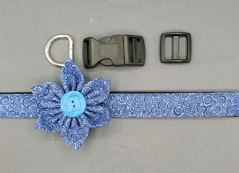 Collar & Flower - Shades of Blue - Large (1" wide and 15.5" - 22.5" round) - 127