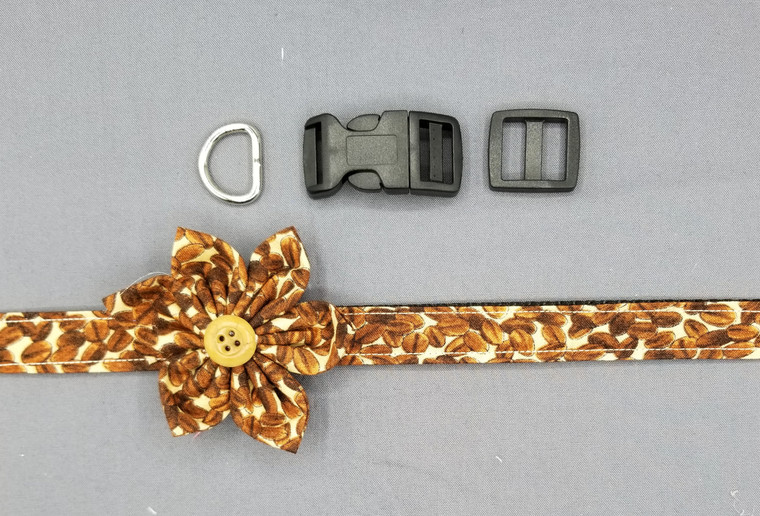 Collar & Flower - Coffee on Cream - Medium (3/4" wide and 12" - 17.5" round) - 127