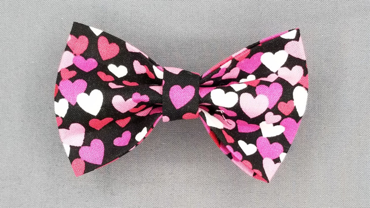 Bow Tie - Pink / Red / White Hearts on Black - 127