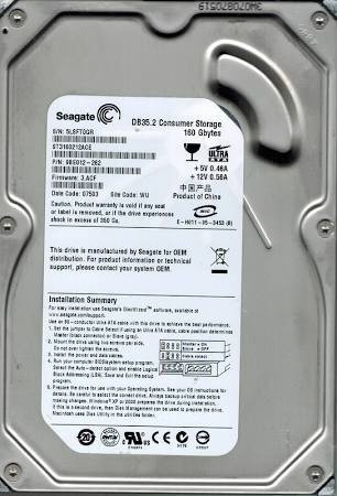 SEAGATE ST3160212ACE DB35 SERIES 160GB 7200RPM ATA-100 2MB BUFFER 3.5INCH FORM FACTOR INTERNAL HARD DISK DRIVE. (ST3160212ACE) - RECERTIFIED