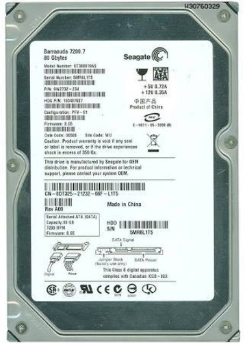 SEAGATE ST380819AS BARRACUDA 80GB 7200RPM SATA-II 8MB BUFFER 3.5INCH INTERNAL HARD DISK DRIVE. (ST380819AS) - RECERTIFIED