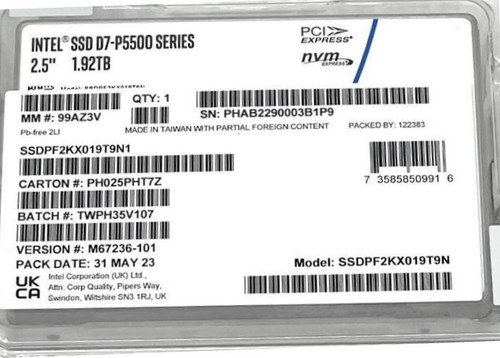 Solidigm SSDPF2KX019T9N1 D7-P5500 Series 1.92TB PCIe 4.0 X4 NVMe U.2 15mm 2.5inch SSD Solidigm SSDPF2KX019T9N1 D7-P5500 Series 1.92TB PCIe 4.0 X4 NVMe U.2 15mm 2.5inch SSD