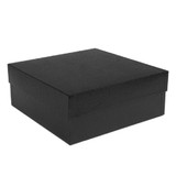 The 11 1/4" x 11 1/4" x 4 1/2" rigid gift boxes, in black embossed, are ecofriendly, reusable, made from recycled content and are biodegradable. Available in silver and gold embossed.