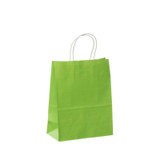 The 5.75" x 3.25" x 8.25" (mini size) colored paper shopping bags on white paper are ecofriendly, printed with water-based ink, 100% recyclable and biodegradable