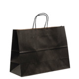 The 16" x 6" x 12" (large short size) black colored paper shopping bags on kraft paper are ecofriendly, printed with water-based ink, 100% recyclable and biodegradable