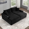 Versoix Black Padded Chenille Double Chaise Couch Lounge Sofa Love Seat w/ USB