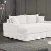 Versoix White Padded Chenille Double Chaise Couch Lounge Sofa Love Seat w/ USB