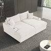 Versoix White Padded Chenille Double Chaise Couch Lounge Sofa Love Seat w/ USB