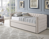 Twin Size Day Bed with Trundle Beige Linen
