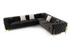 Transitional Button Tufted Black Velvet Sectional Couch Sofa