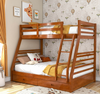 Twin/Full Oak Finish Wood Bunk Bed Frame with Two Drawers Included