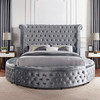 King Size Sansom Grey Glam Bed Frame Button Tufted With USB
