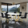 Furniture of America - Holbaek - 6 Pc. Dining Table Set, Gold - 80", GB Chair