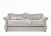 Cream Beige Velvet Twin Size Daybed Trundle Tufted Bling Accents