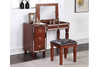 Cherry Mirrored Trim Vanity Cabinet Storage Drop Down Mirror Stool Set