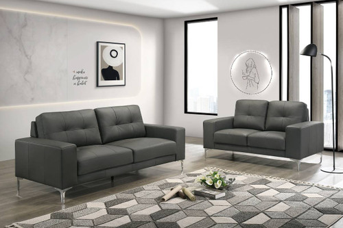 Modern 2 piece Sofa Loveseat Set Anthracite Gray Leather