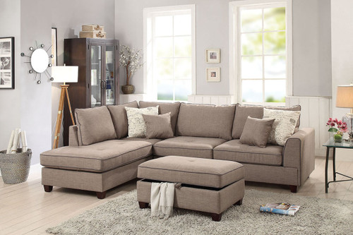 Mocha Dorris  Polyfiber Fabric Couch Sofa Sectional With Storage Storage Ottoman